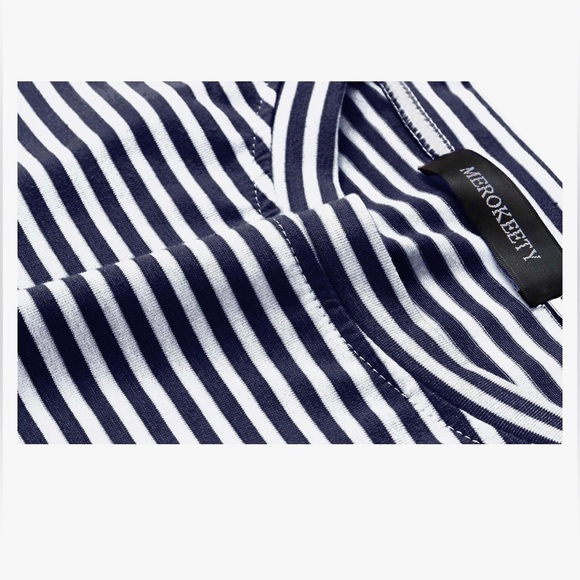 Women's Striped Short Sleeve T Shirt Dress Casual Tie Waist with Pockets - Picture 3 of 5